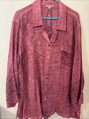 John Mark Women's Long Sleeve Embroidered Button-Front Blouse in Dusty Rose